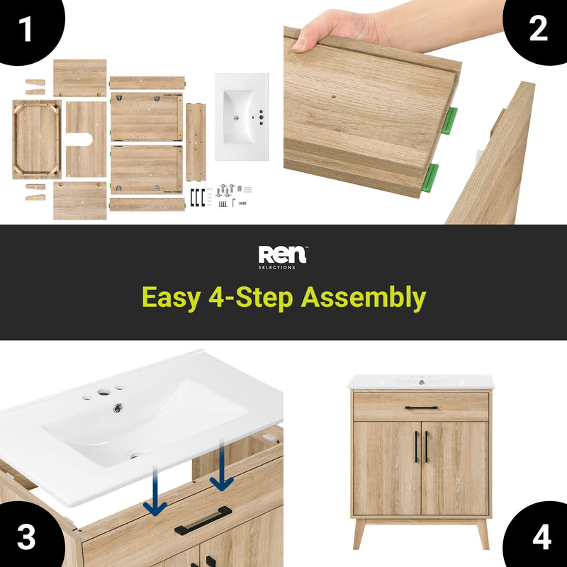 Calway 30 in Bathroom Vanity Kit - White Oak