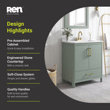 Dario 30 in Bathroom Vanity - Sage Green