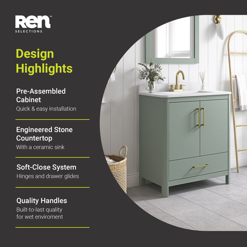 Dario 30 in Bathroom Vanity - Sage Green